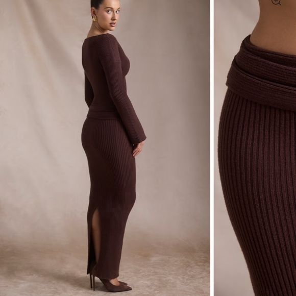 Brown Ribbed Knit Two-Piece Set - Picture 2 of 4